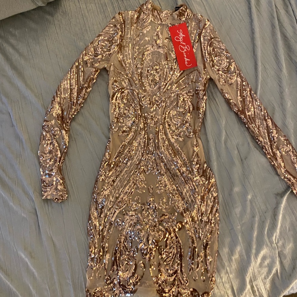 Brand new rose gold glitter & mesh mini dress